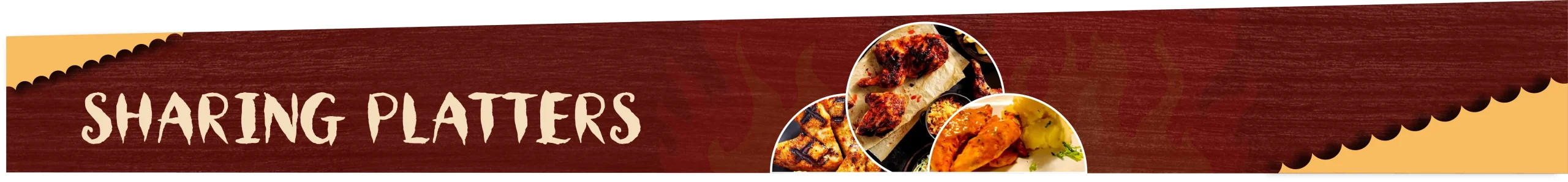 Sharing Platters banner with flame grilled peri peri chicken, fries and sides at Dancing Roosters, Christchurch
